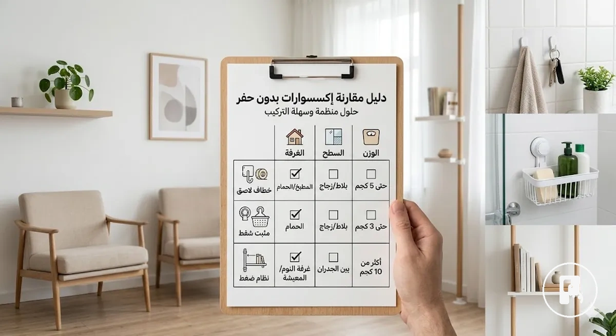 قائمة لمقارنة الإكسسوارات المنزلية بدون حفر قبل فحص السعر والملاءمة