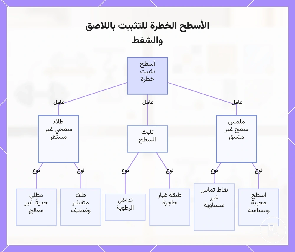 الأسطح الخطرة للتثبيت باللاصق والشفط