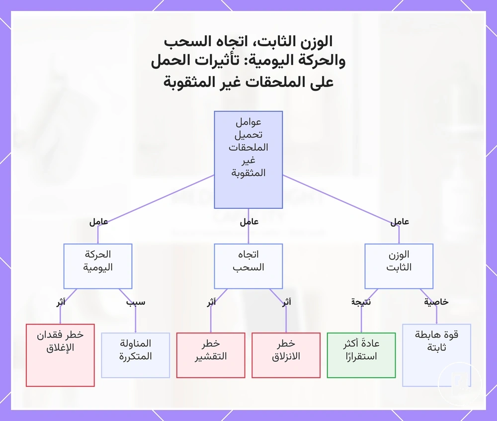الوزن الثابت، اتجاه السحب والحركة اليومية: تأثيرات الحمل على الملحقات غير المثقوبة