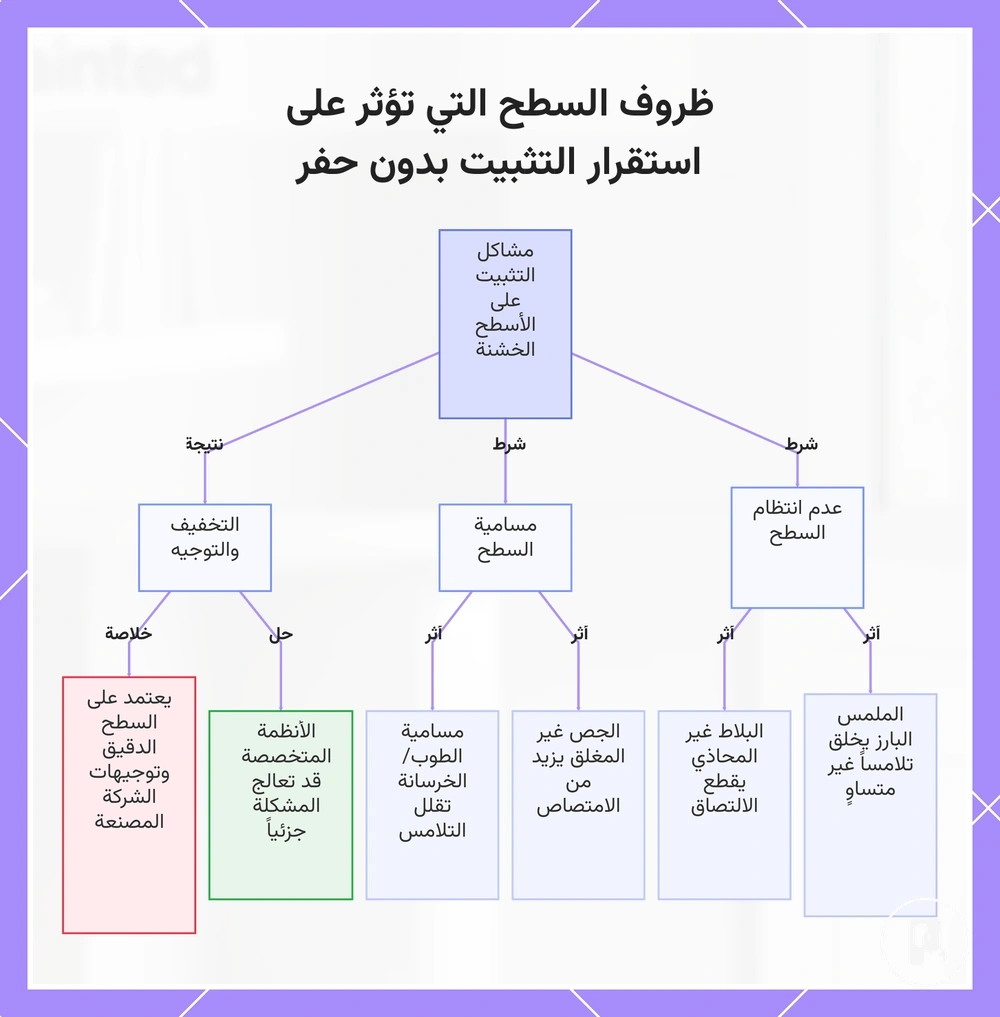 ظروف السطح التي تؤثر على استقرار التثبيت بدون حفر