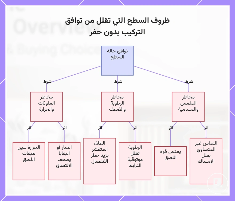ظروف السطح التي تقلل من توافق التركيب بدون حفر