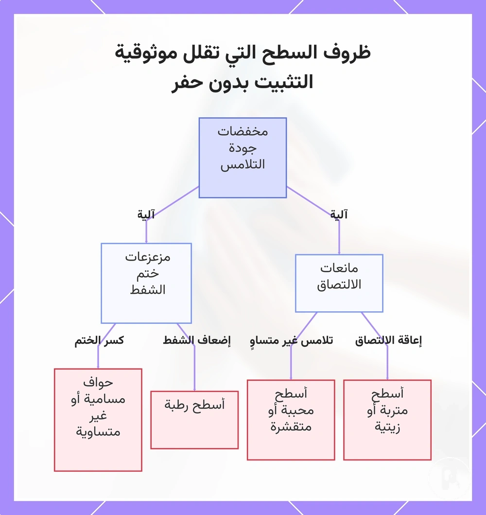 ظروف السطح التي تقلل موثوقية التثبيت بدون حفر