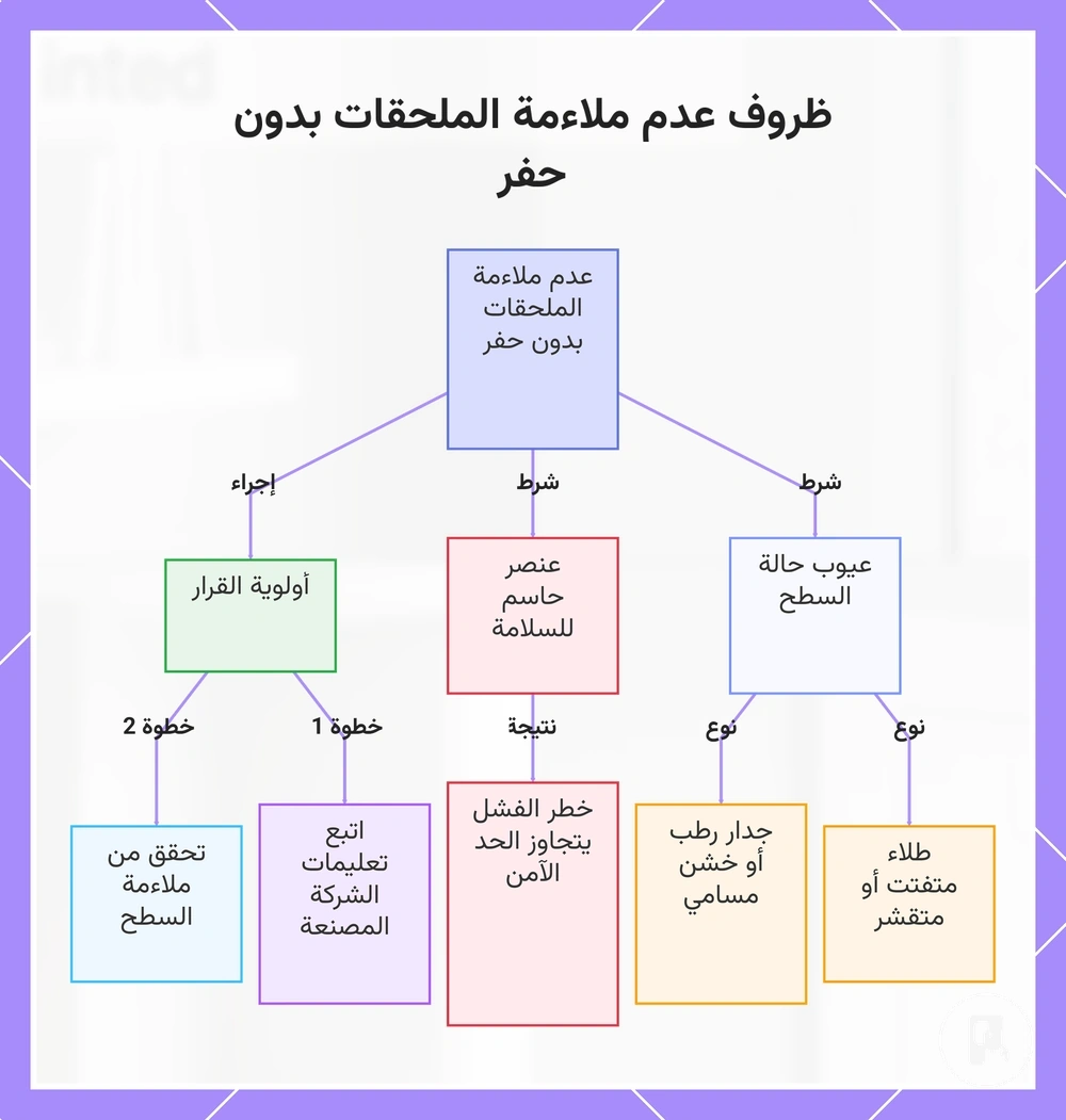 ظروف عدم ملاءمة الملحقات بدون حفر