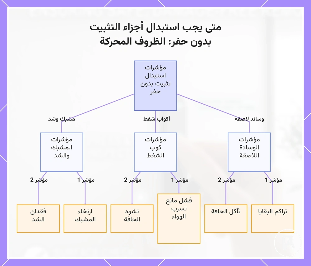 متى يجب استبدال أجزاء التثبيت بدون حفر: الظروف المحركة