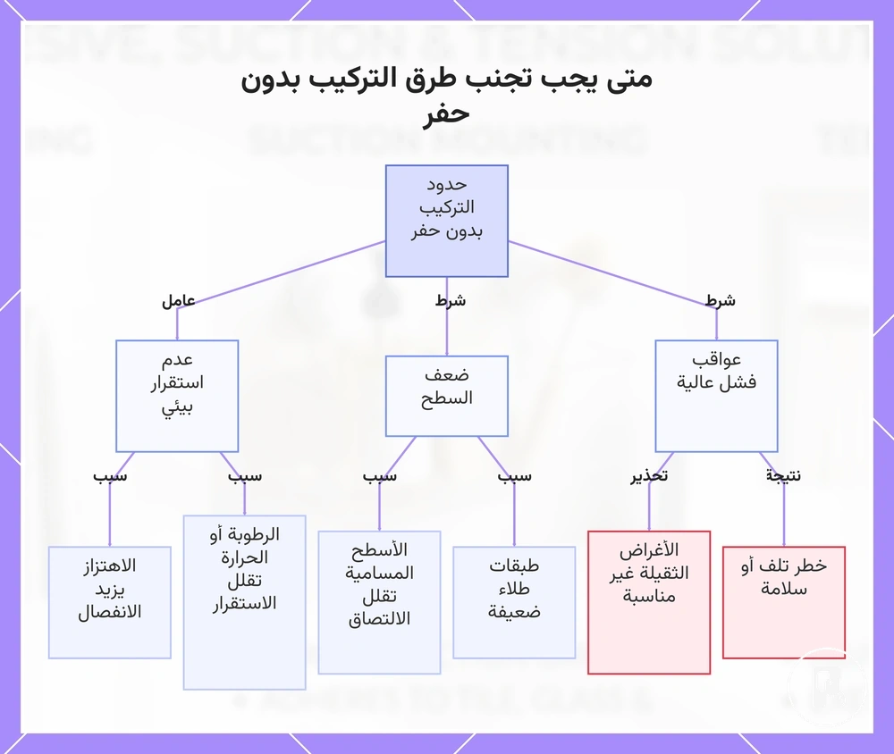 متى يجب تجنب طرق التركيب بدون حفر