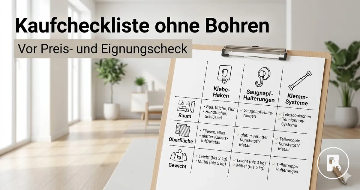Checkliste zum Vergleichen von Wohnaccessoires ohne Bohren vor der Prüfung von Preis und Eignung
