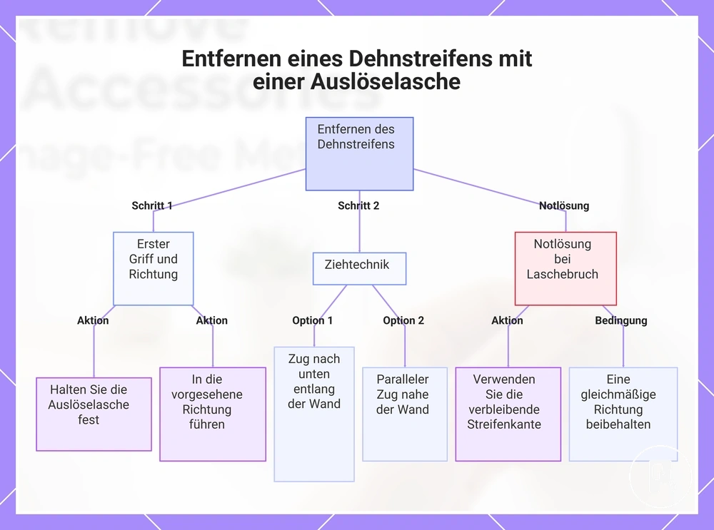 Entfernen eines Dehnstreifens mit einer Auslöselasche