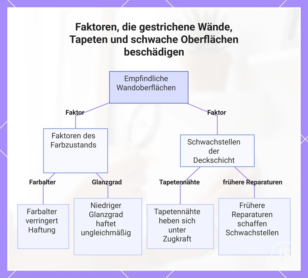 Faktoren, die gestrichene Wände, Tapeten und schwache Oberflächen beschädigen