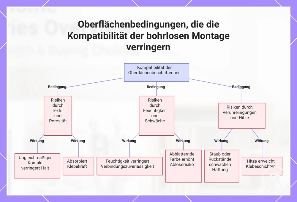 Oberflächenbedingungen, die die Kompatibilität der bohrlosen Montage verringern