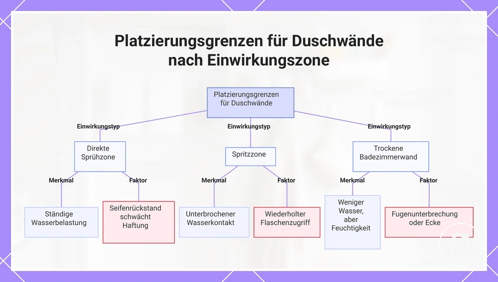 Platzierungsgrenzen für Duschwände nach Einwirkungszone