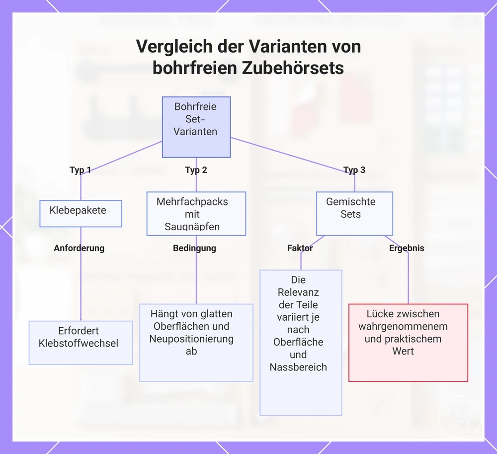 Vergleich der Varianten von bohrfreien Zubehörsets