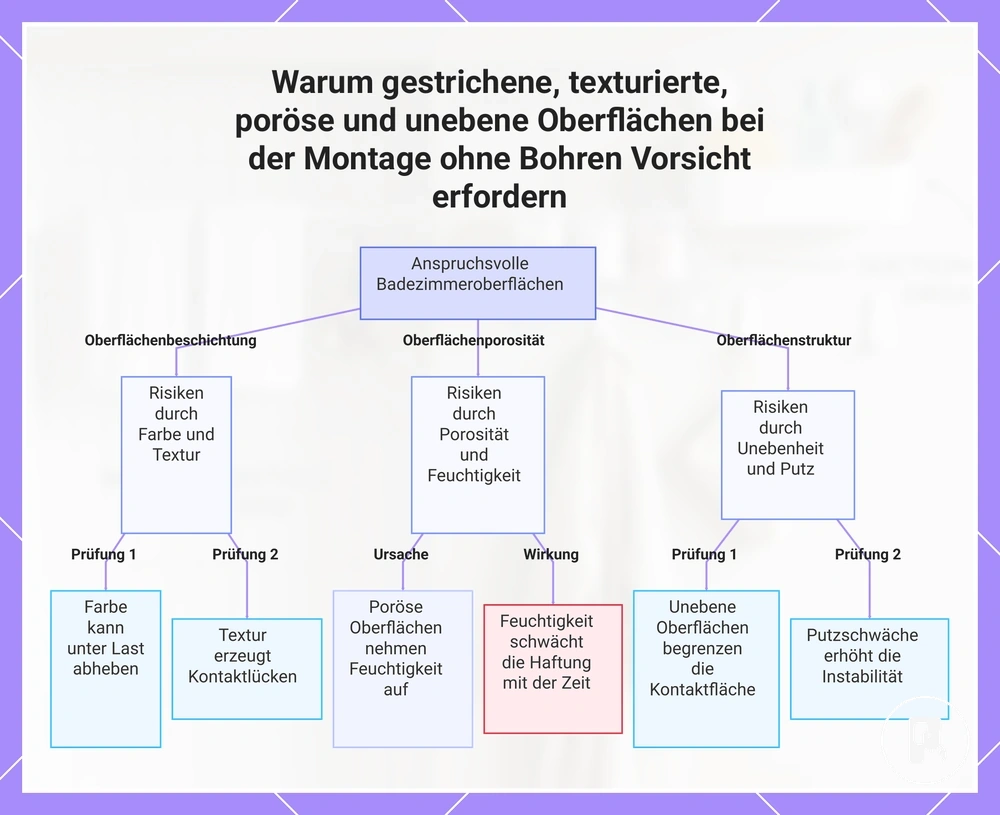 Warum gestrichene, texturierte, poröse und unebene Oberflächen bei der Montage ohne Bohren Vorsicht erfordern