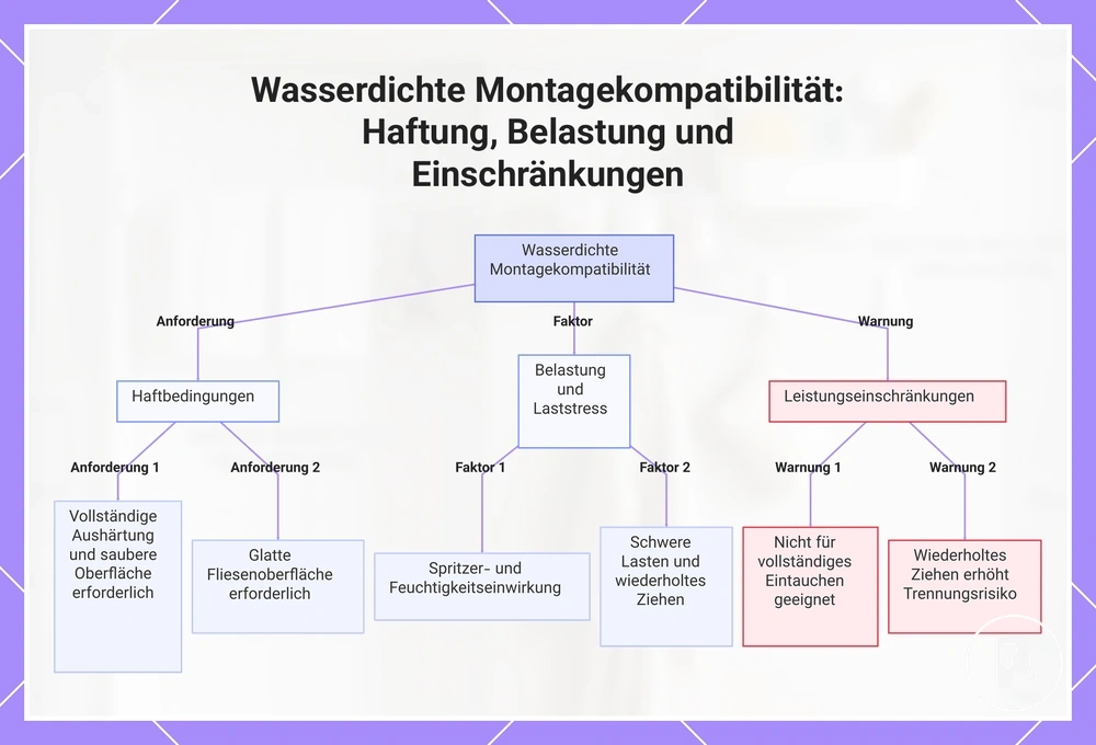 Wasserdichte Montagekompatibilität: Haftung, Belastung und Einschränkungen