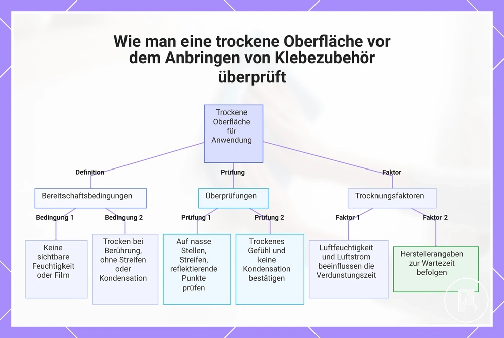 Wie man eine trockene Oberfläche vor dem Anbringen von Klebezubehör überprüft
