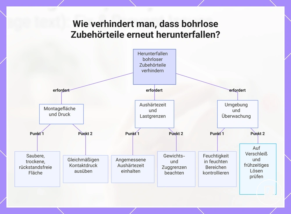 Wie verhindert man, dass bohrlose Zubehörteile erneut herunterfallen?