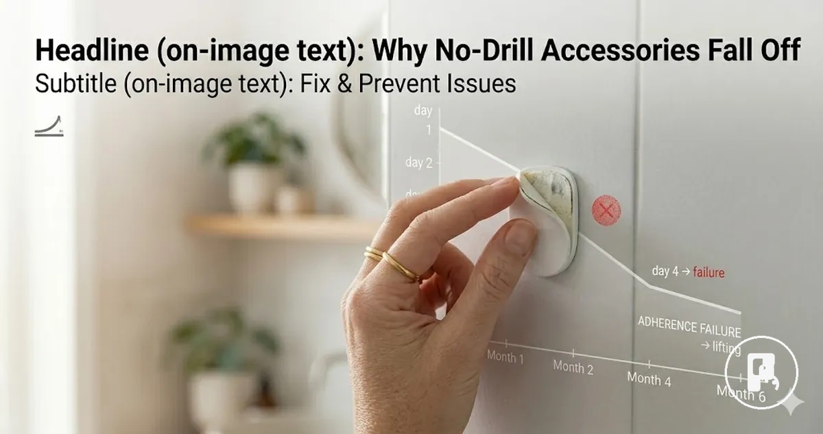 Loose no-drill home accessory showing common falling-off and mounting failure signs