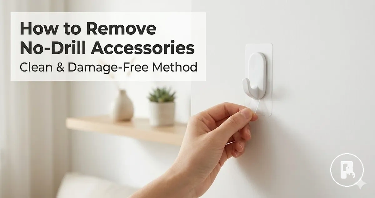 Clean removal of a no-drill home accessory from a wall without visible surface damage