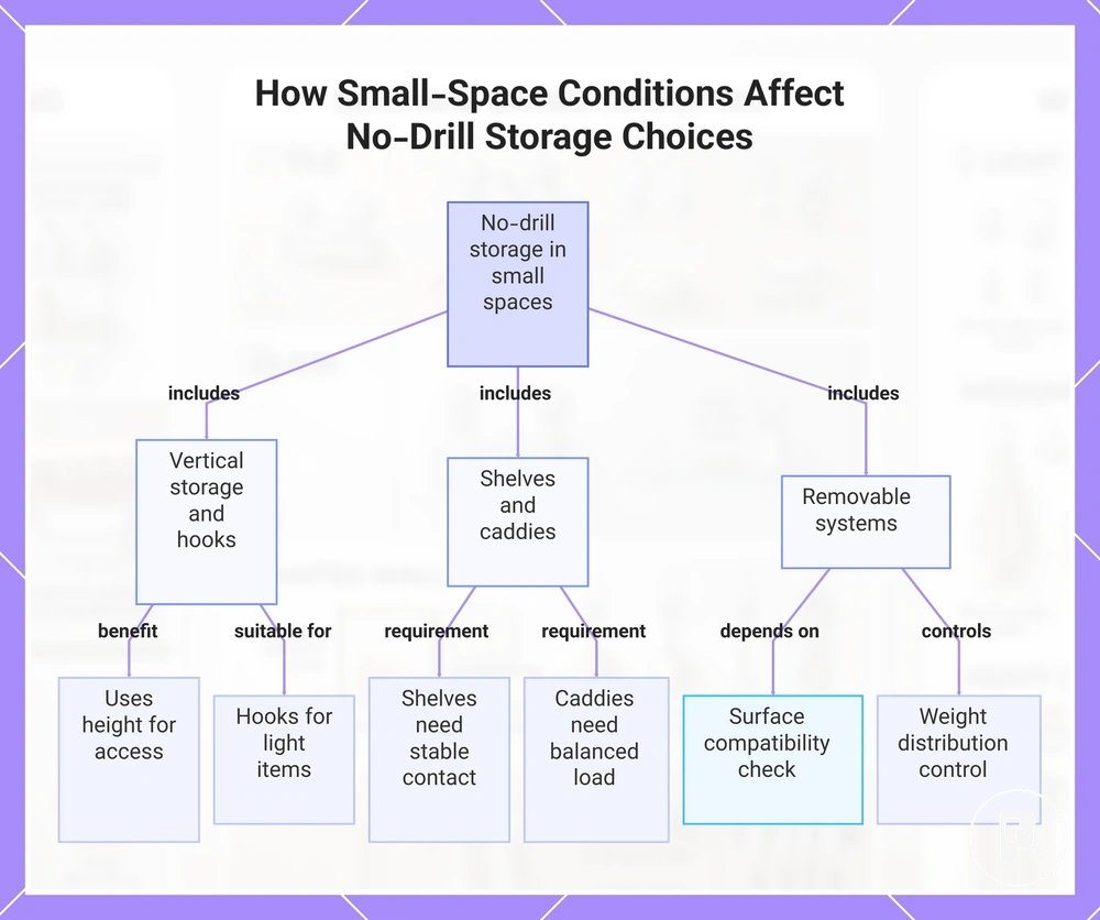 How Small-Space Conditions Affect No-Drill Storage Choices