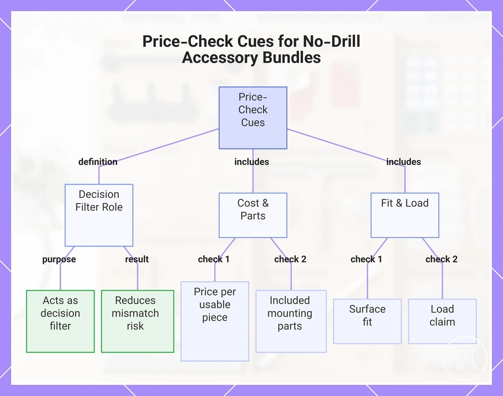Price-Check Cues for No-Drill Accessory Bundles