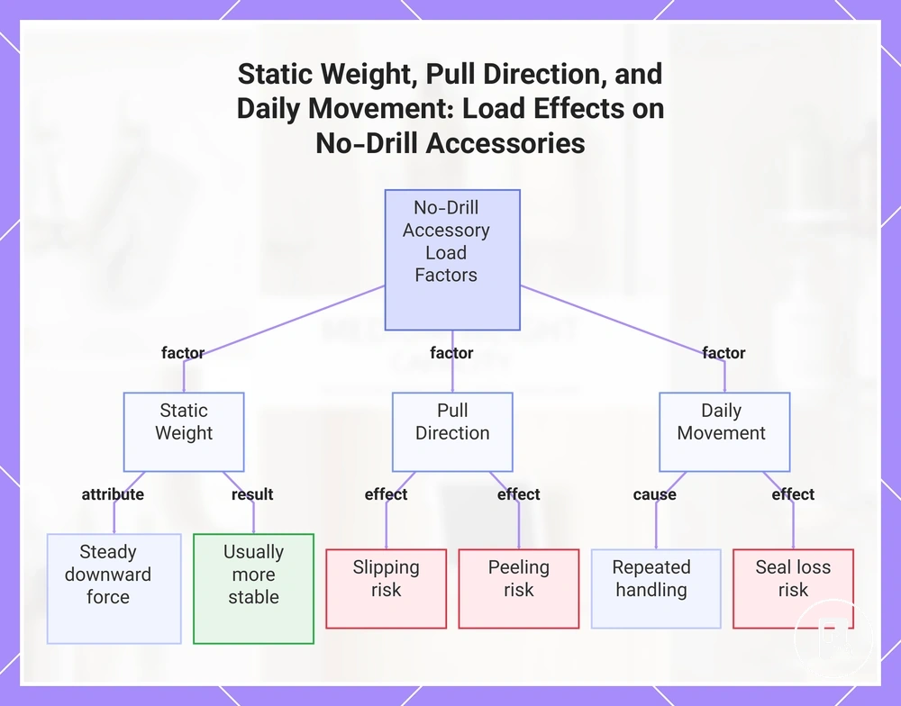 Static Weight, Pull Direction, and Daily Movement: Load Effects on No-Drill Accessories