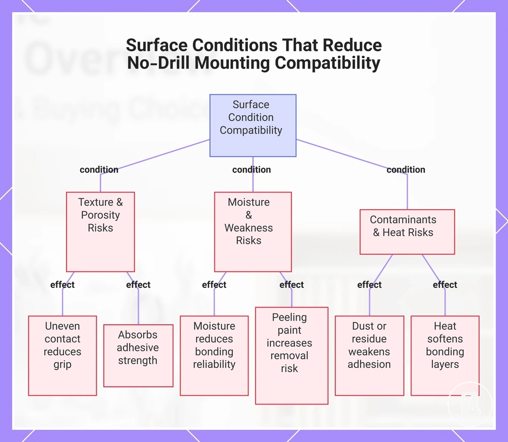 Surface Conditions That Reduce No-Drill Mounting Compatibility