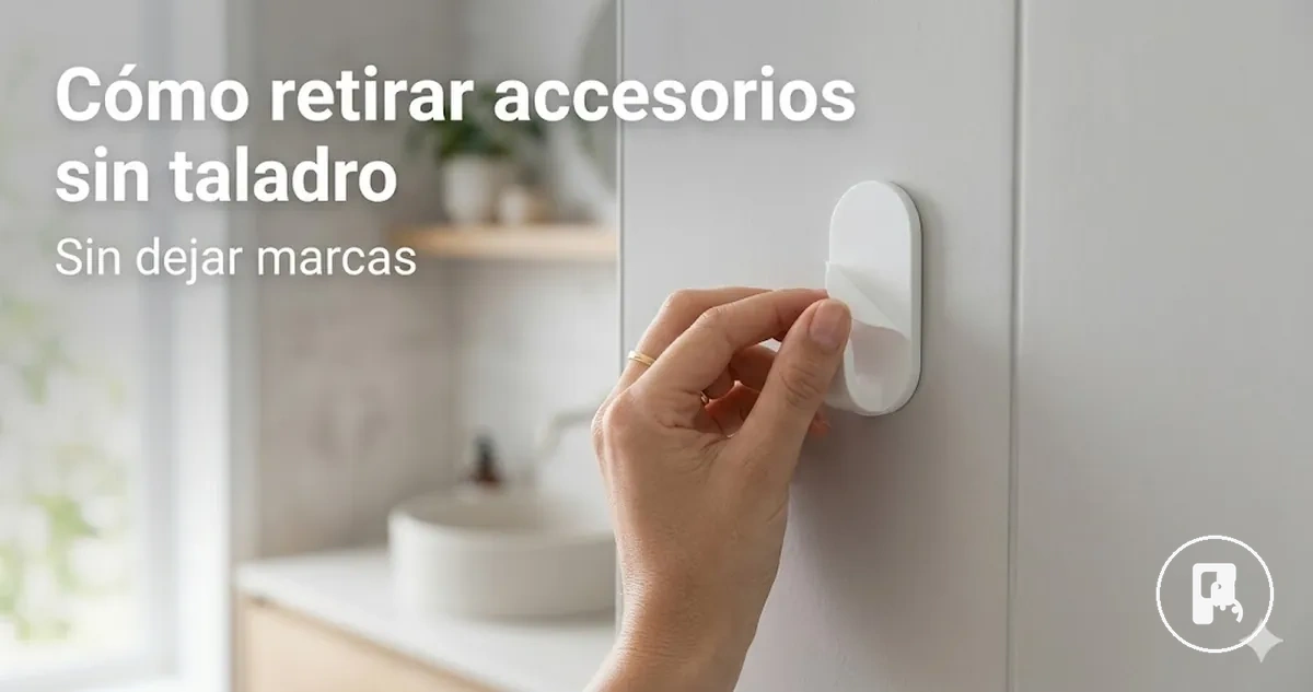 Retirada limpia de un accesorio para el hogar sin taladro de una pared sin daños visibles en la superficie