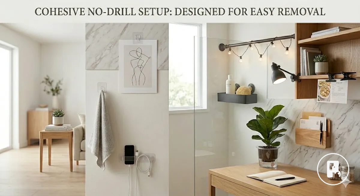 Accesorios para el hogar sin taladro desmontables en una vivienda temporal apta para inquilinos