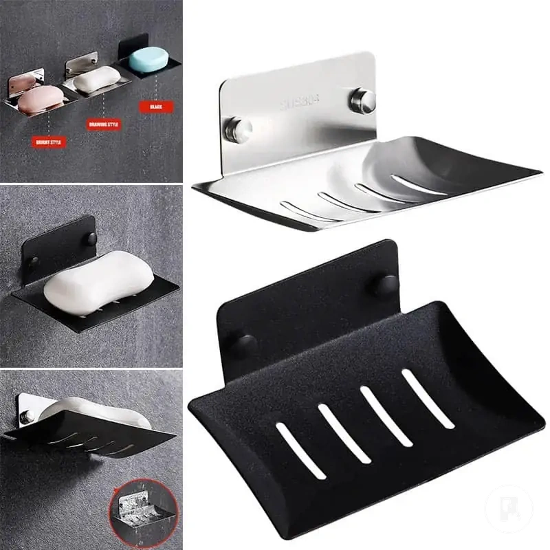Jabonera de acero inoxidable adhesiva para pared de baño