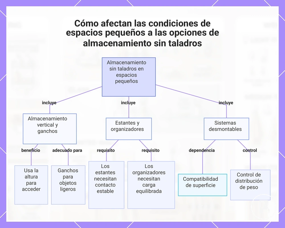 Cómo afectan las condiciones de espacios pequeños a las opciones de almacenamiento sin taladros