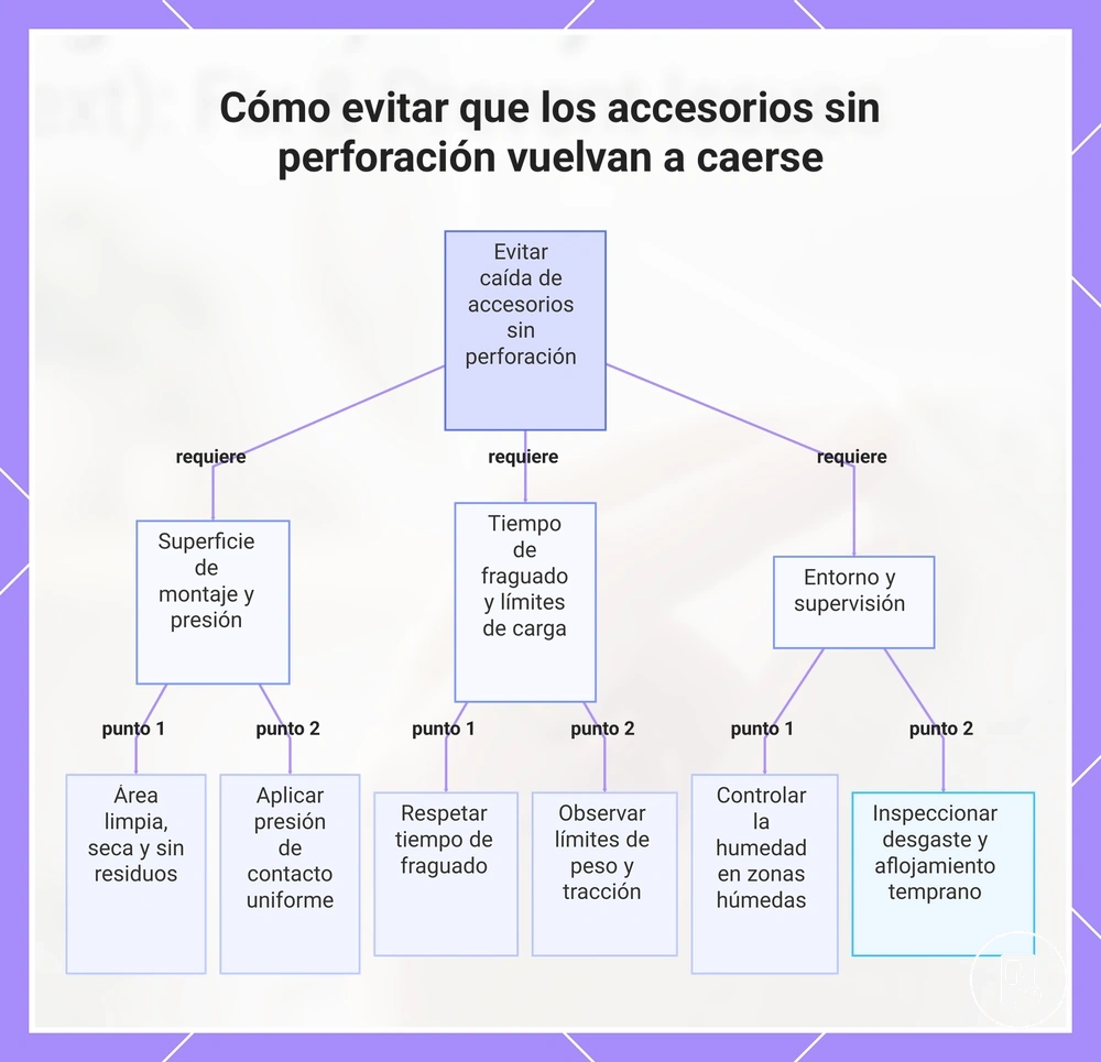 Cómo evitar que los accesorios sin perforación vuelvan a caerse