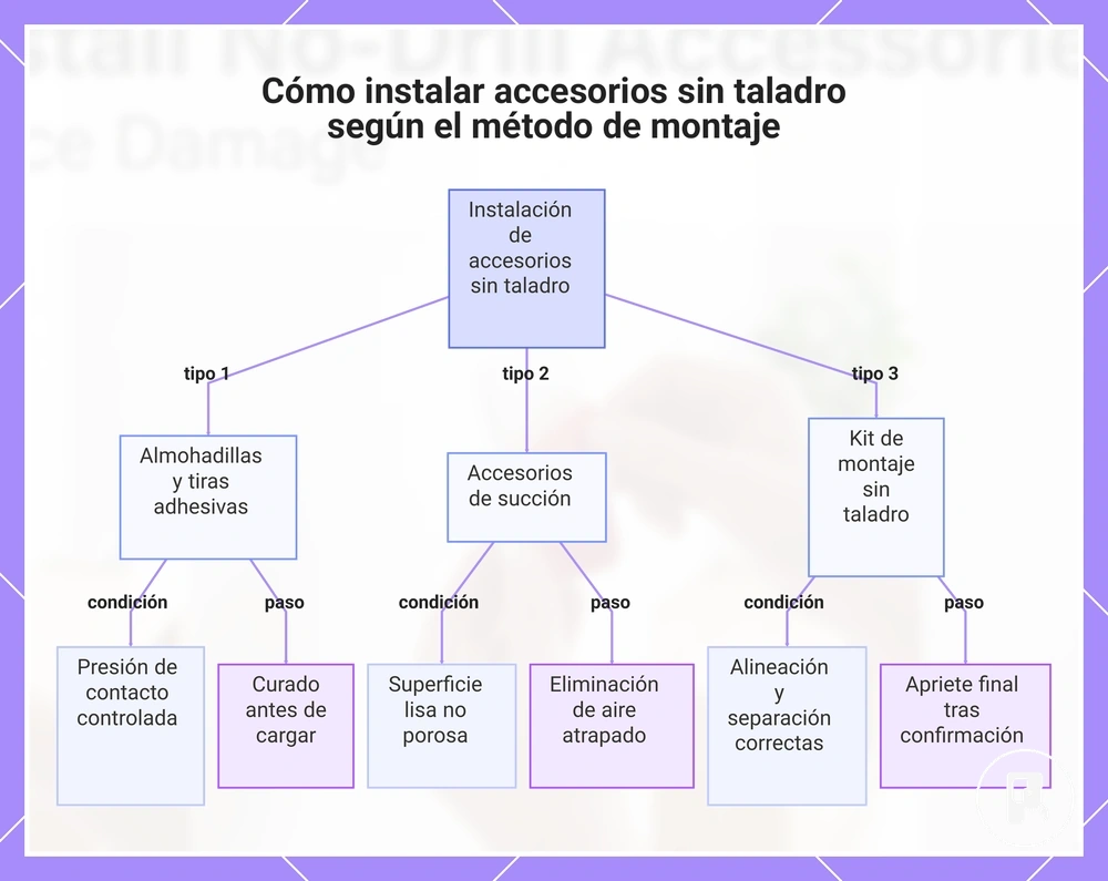 Cómo instalar accesorios sin taladro según el método de montaje