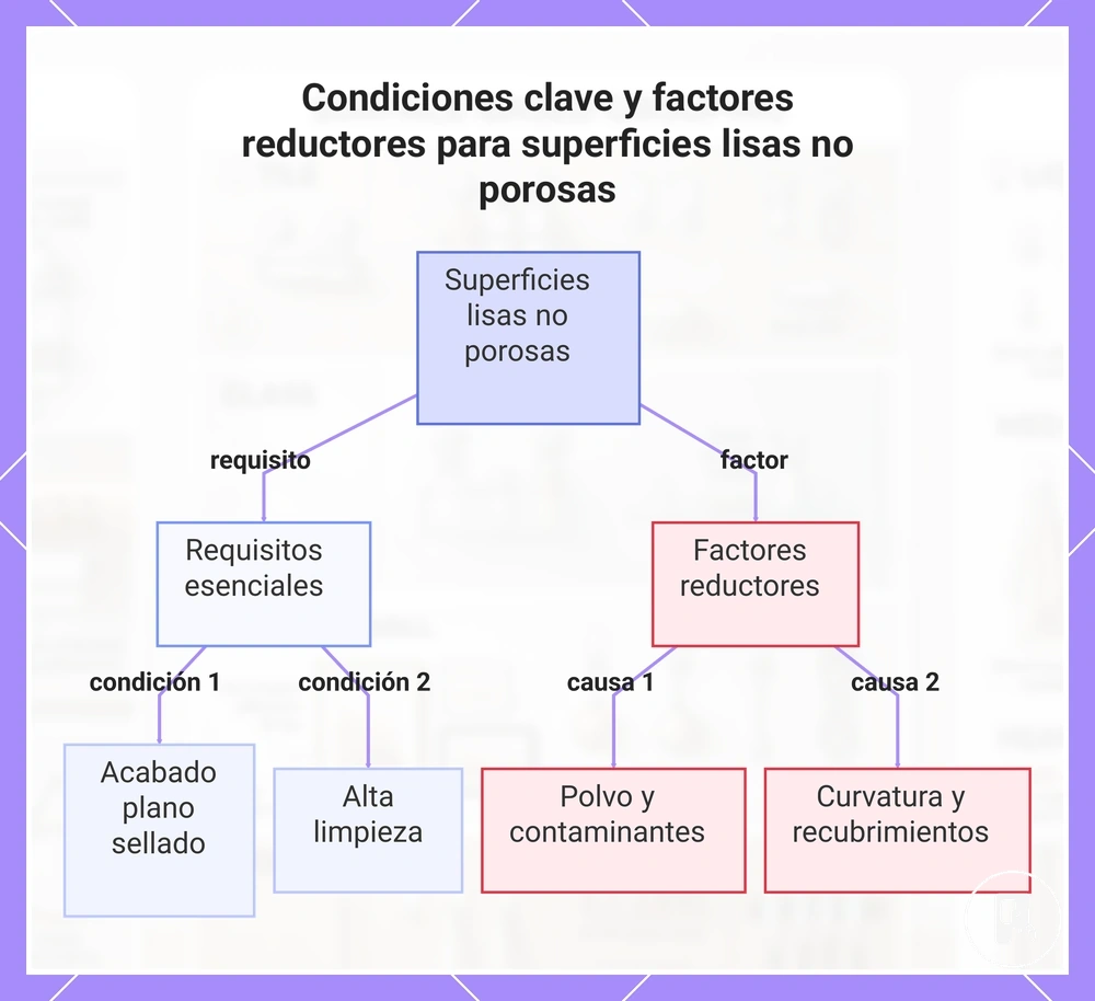 Condiciones clave y factores reductores para superficies lisas no porosas
