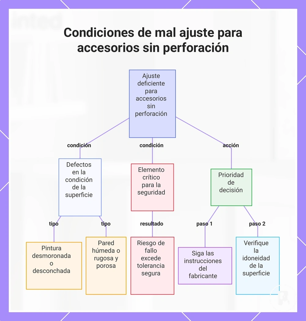 Condiciones de mal ajuste para accesorios sin perforación