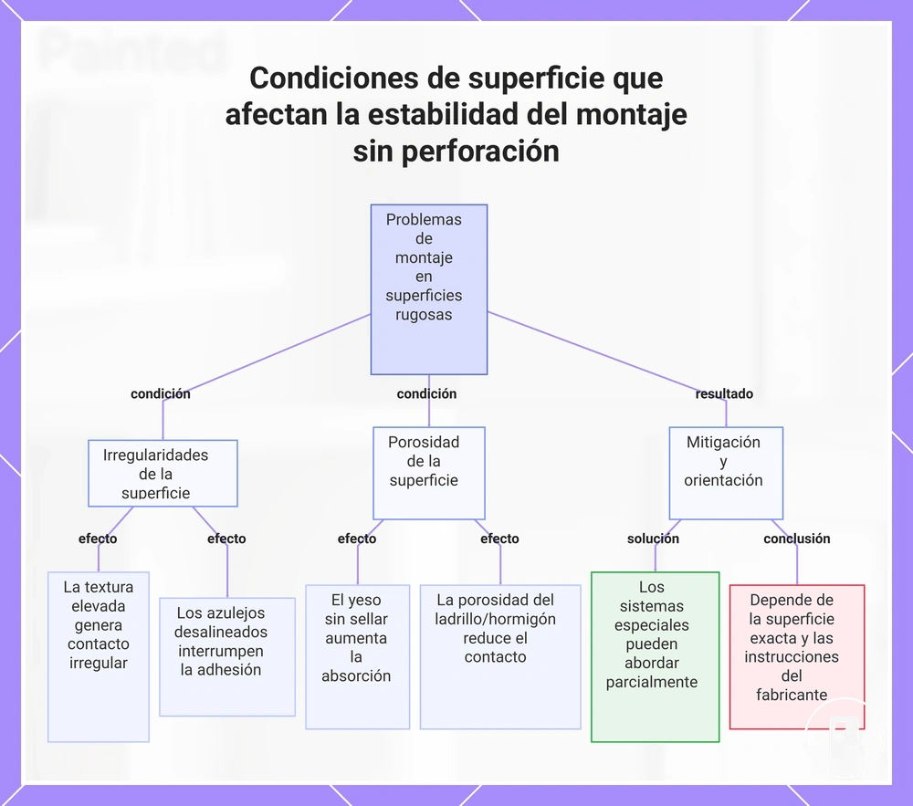 Condiciones de superficie que afectan la estabilidad del montaje sin perforación