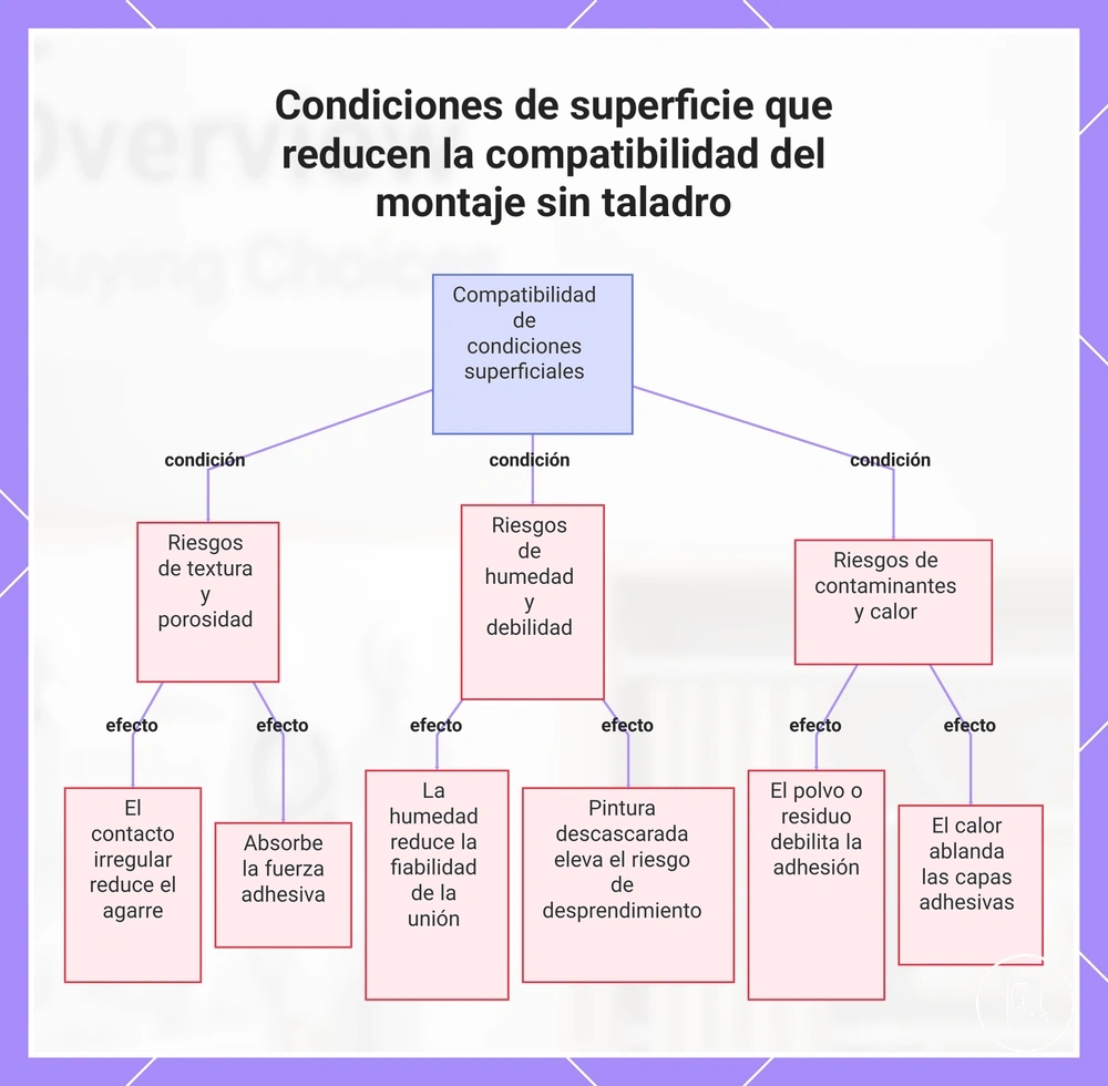 Condiciones de superficie que reducen la compatibilidad del montaje sin taladro