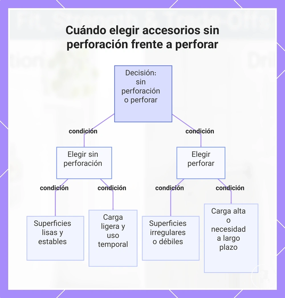 Cuándo elegir accesorios sin perforación frente a perforar