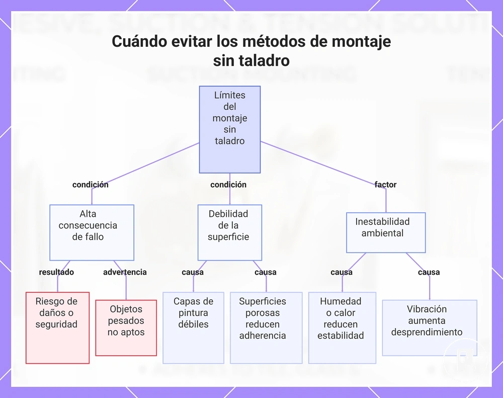 Cuándo evitar los métodos de montaje sin taladro