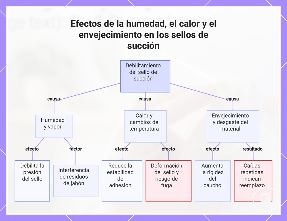 Efectos de la humedad, el calor y el envejecimiento en los sellos de succión