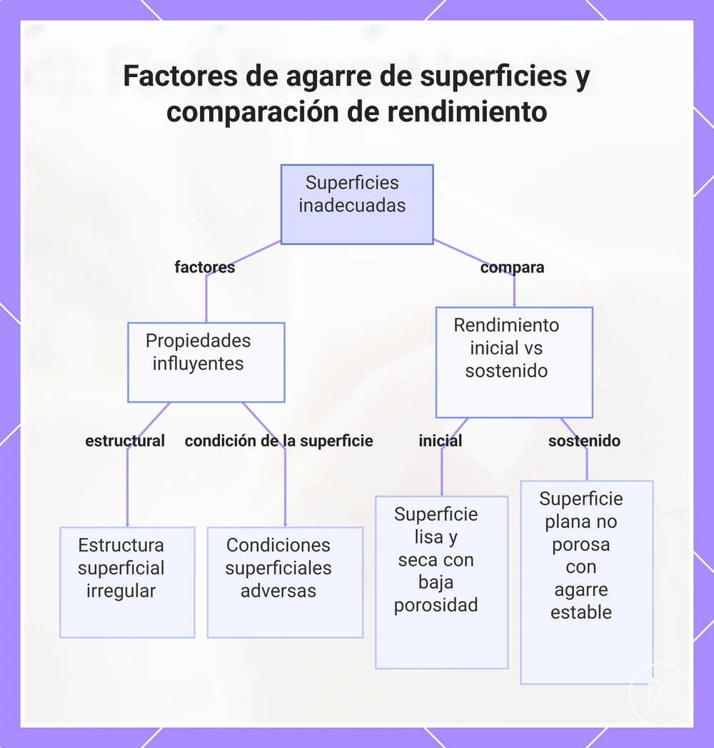 Factores de agarre de superficies y comparación de rendimiento