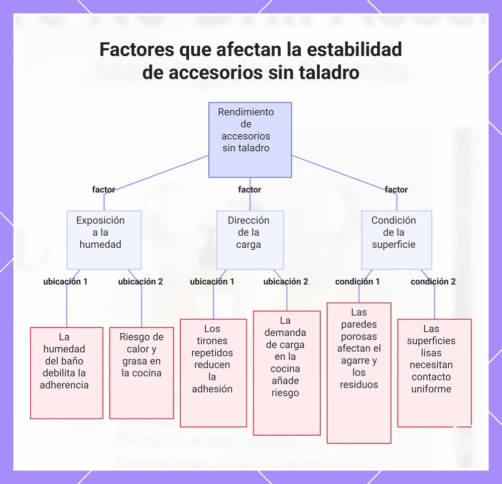 Factores que afectan la estabilidad de accesorios sin taladro