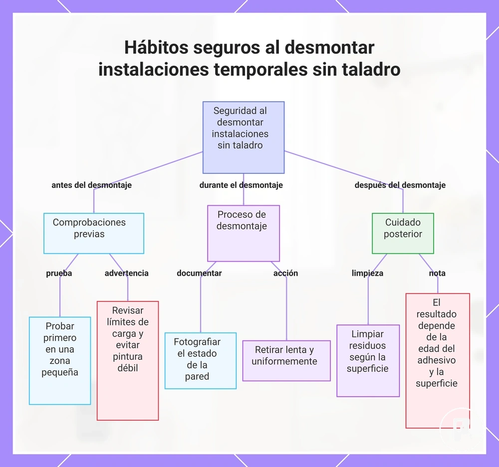 Hábitos seguros al desmontar instalaciones temporales sin taladro