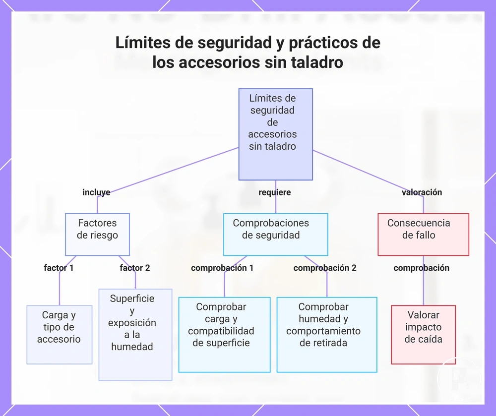 Límites de seguridad y prácticos de los accesorios sin taladro
