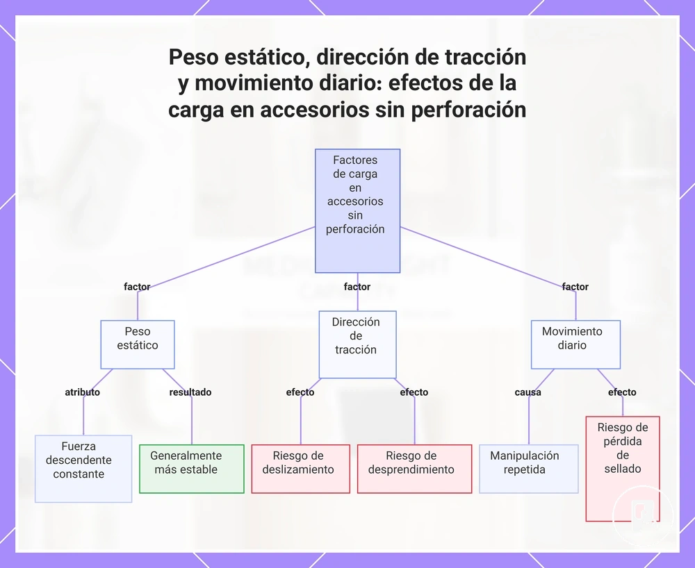 Peso estático, dirección de tracción y movimiento diario: efectos de la carga en accesorios sin perforación