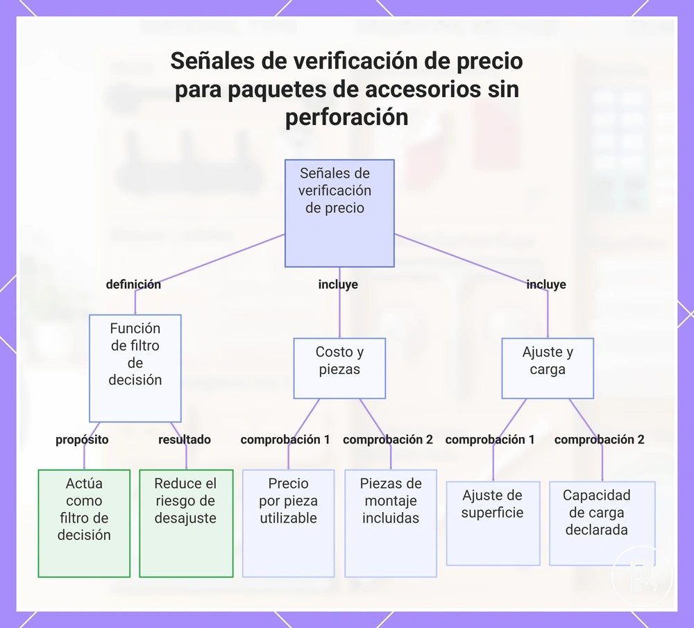 Señales de verificación de precio para paquetes de accesorios sin perforación