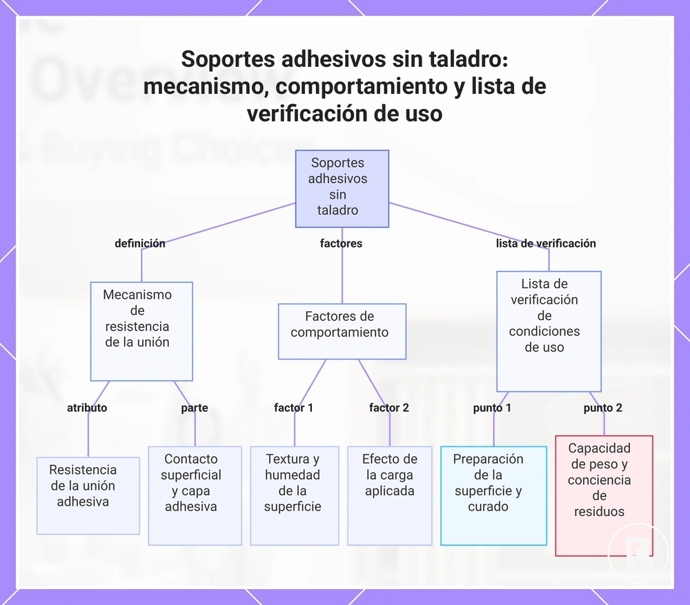 Soportes adhesivos sin taladro: mecanismo, comportamiento y lista de verificación de uso