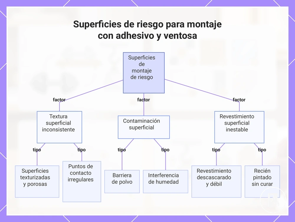Superficies de riesgo para montaje con adhesivo y ventosa