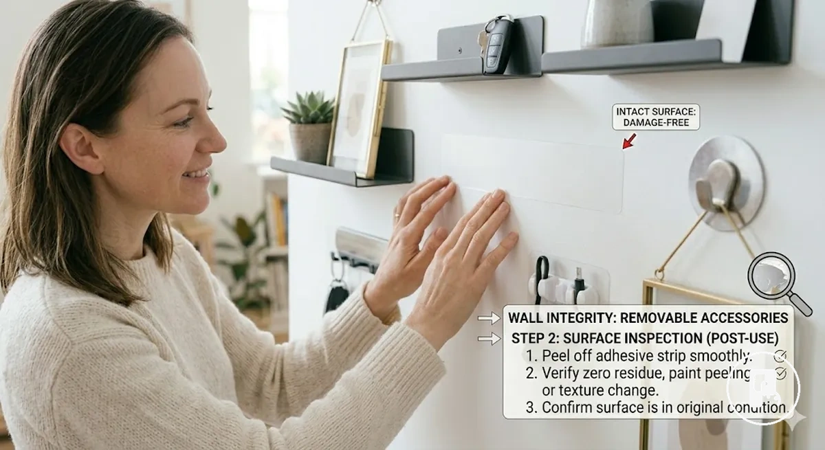 Aménagement mural sans dégâts avec des accessoires de maison sans perçage amovibles sur une surface propre
