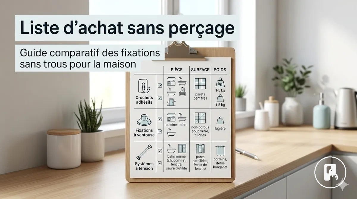 Liste pour comparer les accessoires de maison sans perçage avant d’examiner le prix et la compatibilité