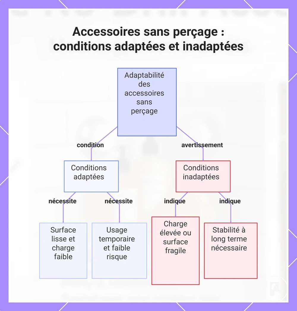 Accessoires sans perçage : conditions adaptées et inadaptées