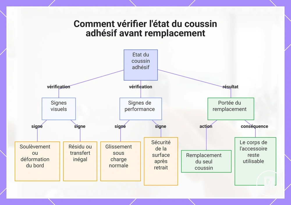 Comment vérifier l'état du coussin adhésif avant remplacement